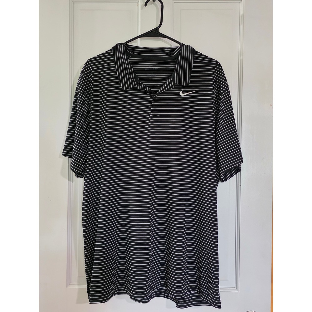 Nike Dri-FIT Golf Polo Shirt Mens XL Black White Striped AJ5482-010 Short Sleeve - Picture 1 of 7